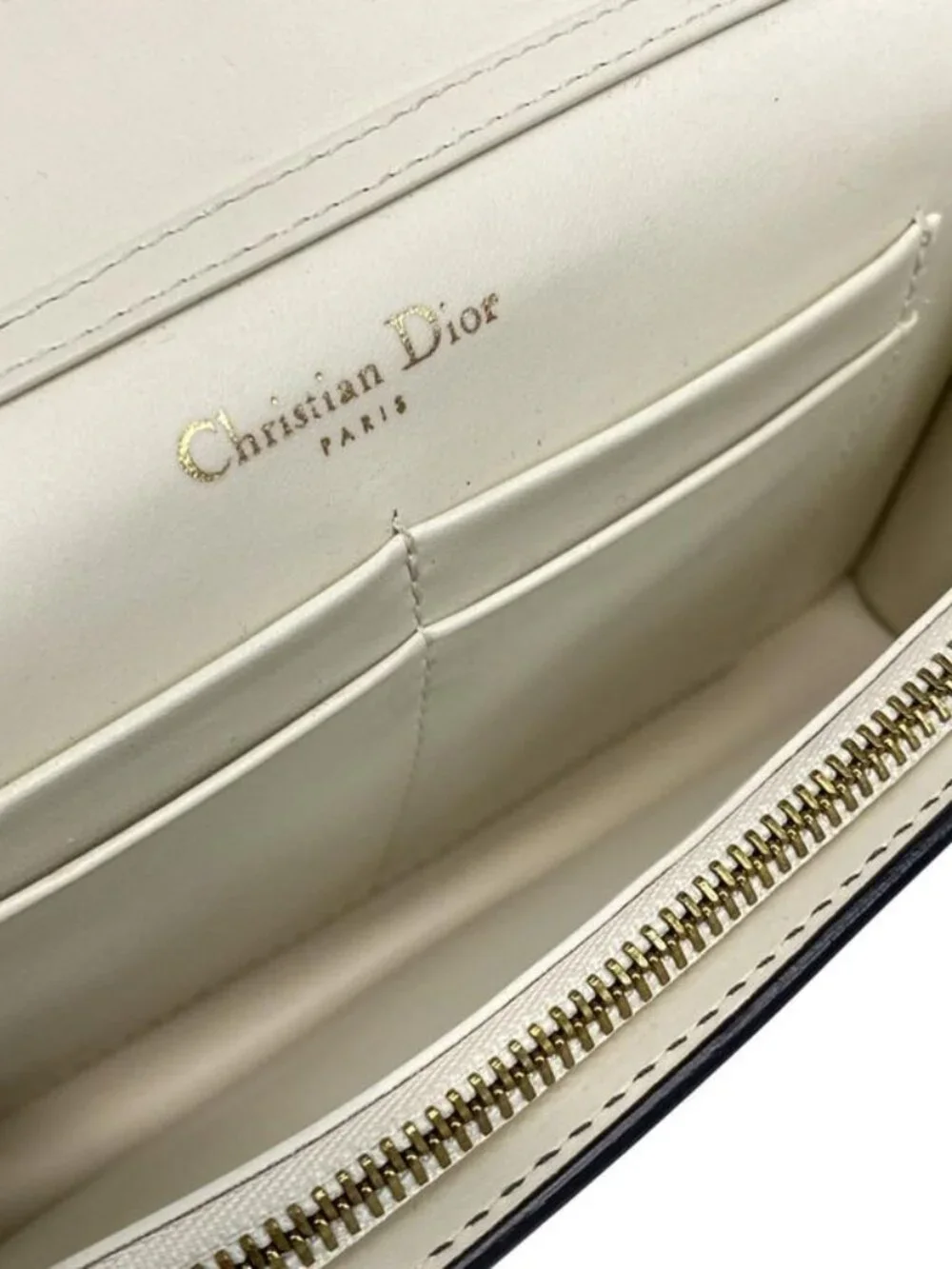Dior Wallet White Chain Gold Studs Leather